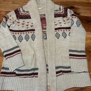 Pink Republic Cream and Burgundy Knit Cardigan